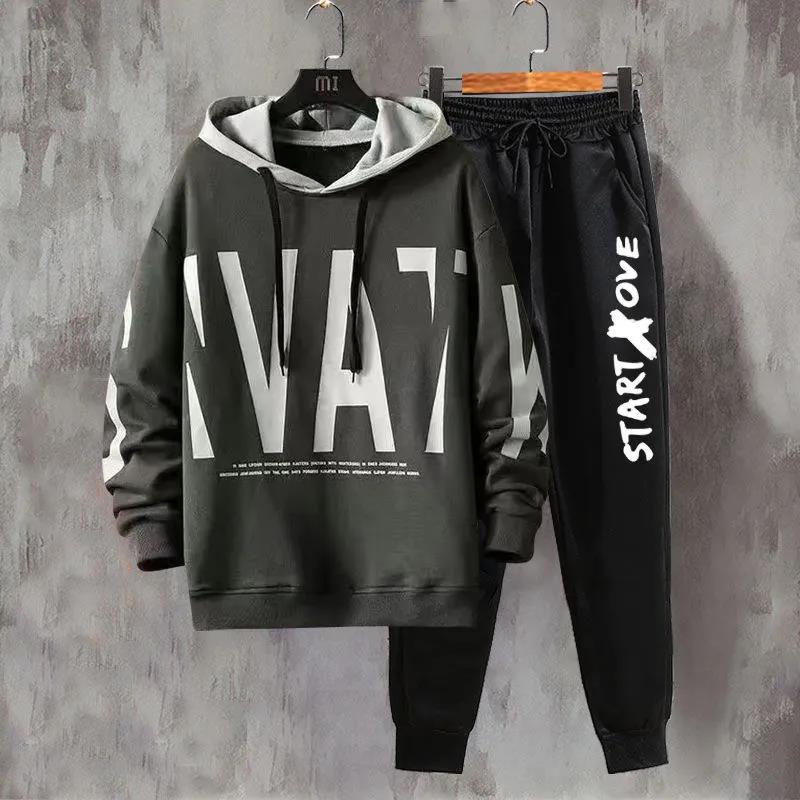 Spring Hooded Pullover Suit Men Casual Sweater and Pants Teen Student Clothing Sports Suit for Young