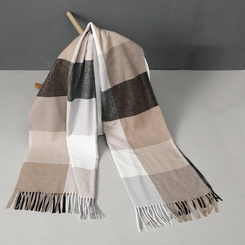 Imitation Cashmere Plaid Winter Scarf Women Winter Models All-match Thick Warmth Tassel Shawl Dual-use Scarf Soft Fabric