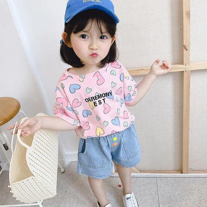 Girls T-Shirt Short Sleeve Tee Tops Kids Cartoon Printing Clothes Children Birthday Party Wear