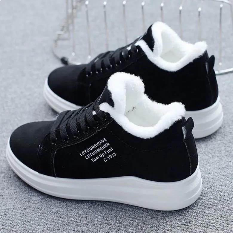 Women Autumn Velvet Plush Sports Shoes Female Winter Plus Size Cotton Shoes Sneakers All-match Warm Flat Shoes