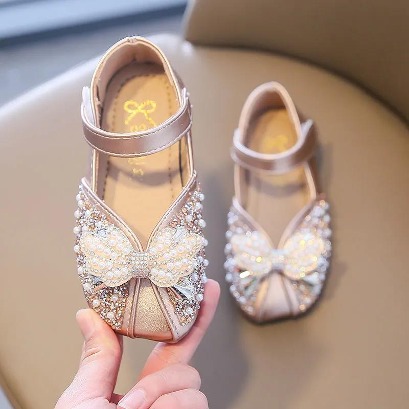 Spring Rhinestone Girls Leather Shoes Little Girls Dress Crystal Catwalk Show Princess Children's Shoes