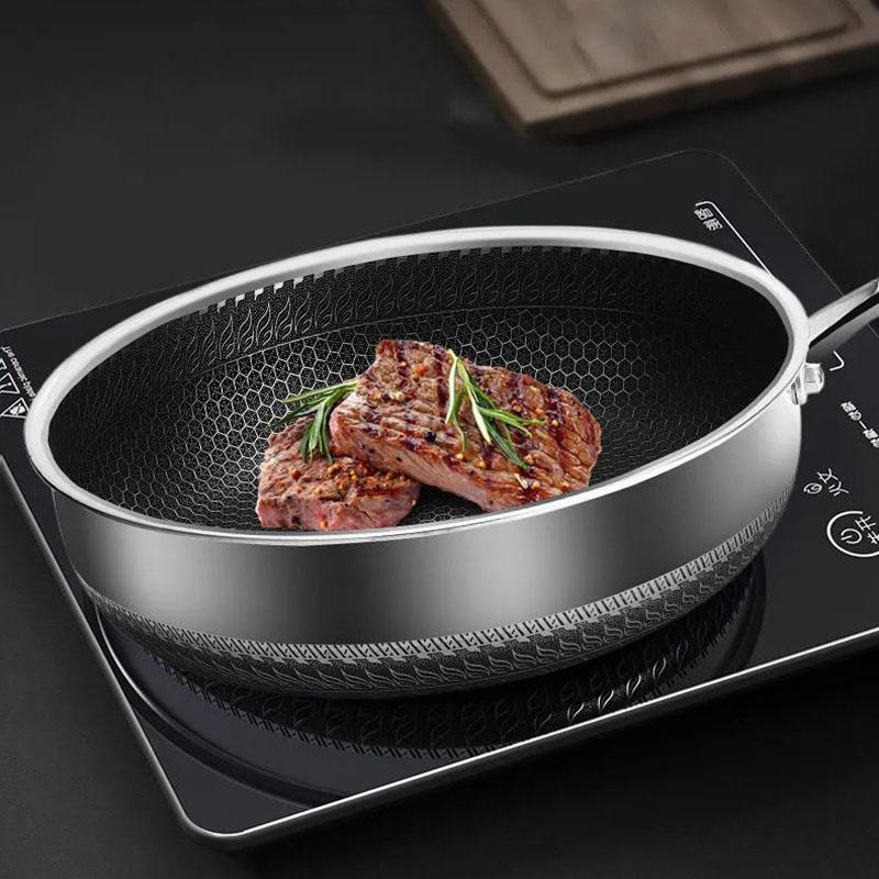 316 Stainless Steel Frying Pan 24-30cm Uncoated No Oily Smoke Non-stick Pancake Pan Household Cooking Pan