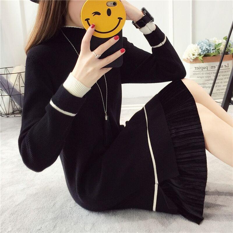 Winter Knitting Sweaters Skirt Large Size Sweater Woman Medium and Long Section High Collar Sweater