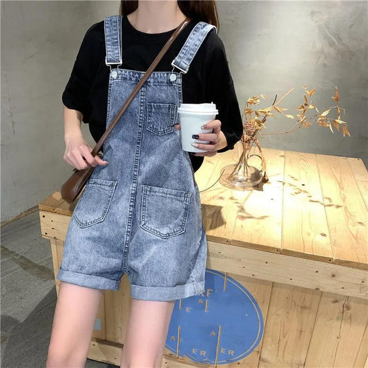 WTEMPO Woman Jeans Romper Pants Summer Denim Jumpsuit  Pockets Sleeveless Adjusted Overalls