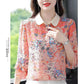 Floral Chiffon Shirt Women's Spring and Summer Western Style Polo Shirt All-match Blouse Three-quarter Sleeve Top