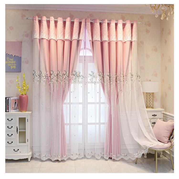 Simple Pastoral Thick Embroidered Curtains, Solid Color Blackout Curtains, Living Room Bedroom Balcony Curtains (150×270cm)