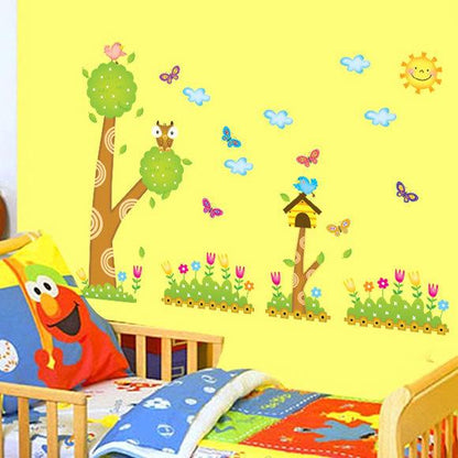 Cartoon landscape tree children room background layout removable stickers