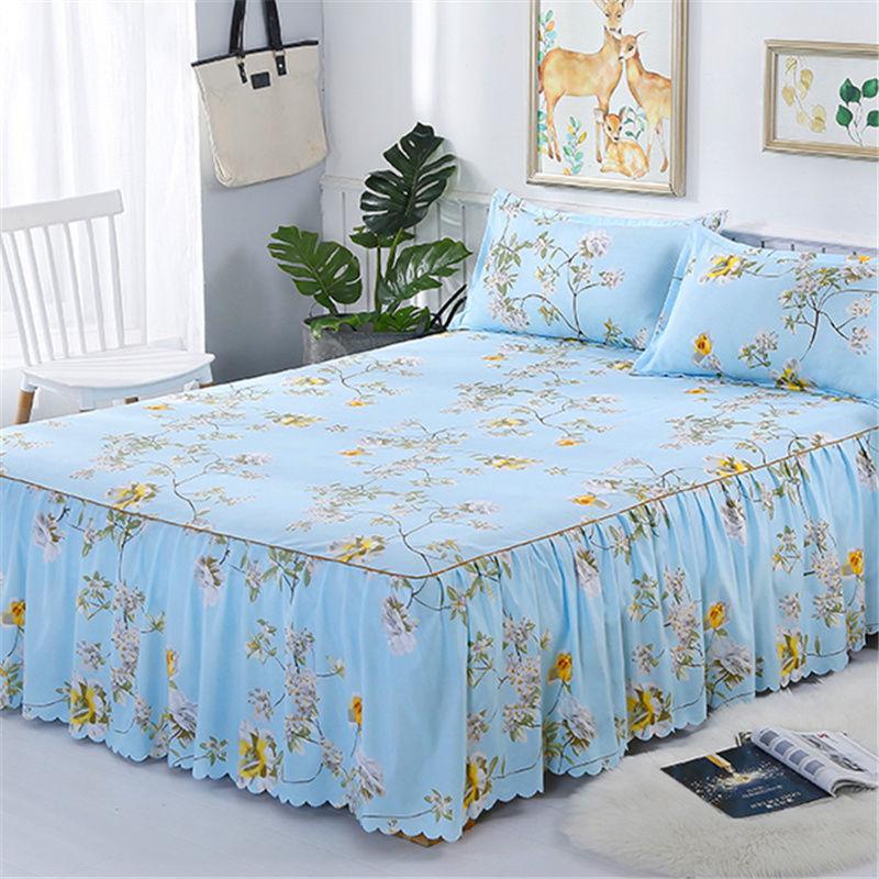 Bed Skirt and Pillowcase Three-piece Bedspread Mattress Protector Sheet Bed Cover Non-slip Bed Sheet