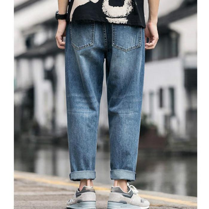 Jeans Men's Nine-point Casual Pants Retro Loose Straight-leg Overalls Wide-leg Harem Pants