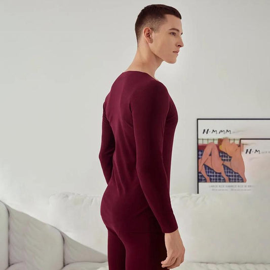 Men Winter Thermal Underwear Autumn Clothes V-neck Tops Pants Male Tight Suit Windproof Comfortable Soft Lining Long Sleeve High Elasticity