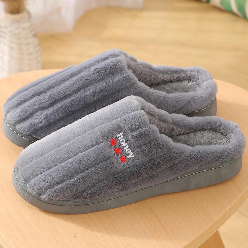 Winter Cotton Shoes Women Platform Slippers Plus Size Thick Warm Slides Mens Indoor Casual Non Slip Slipper