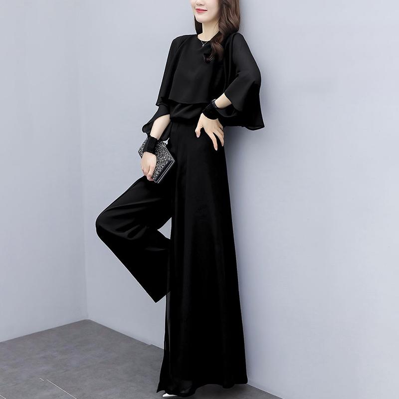 Chiffon Two-piece Trousers Large Size Age Reduction and Thinness Drape Wide-leg Trousers Suit Elegant and Temperamental Fabric Light and Breathable