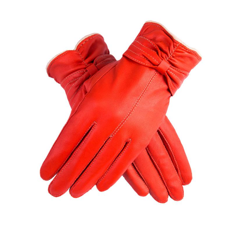 Women's Goatskin Leather Gloves Cycling Driving Plus Cashmere Warm Mittens Windproof Winter Classic Leather Gloves High Quality Anti-pilling Soft