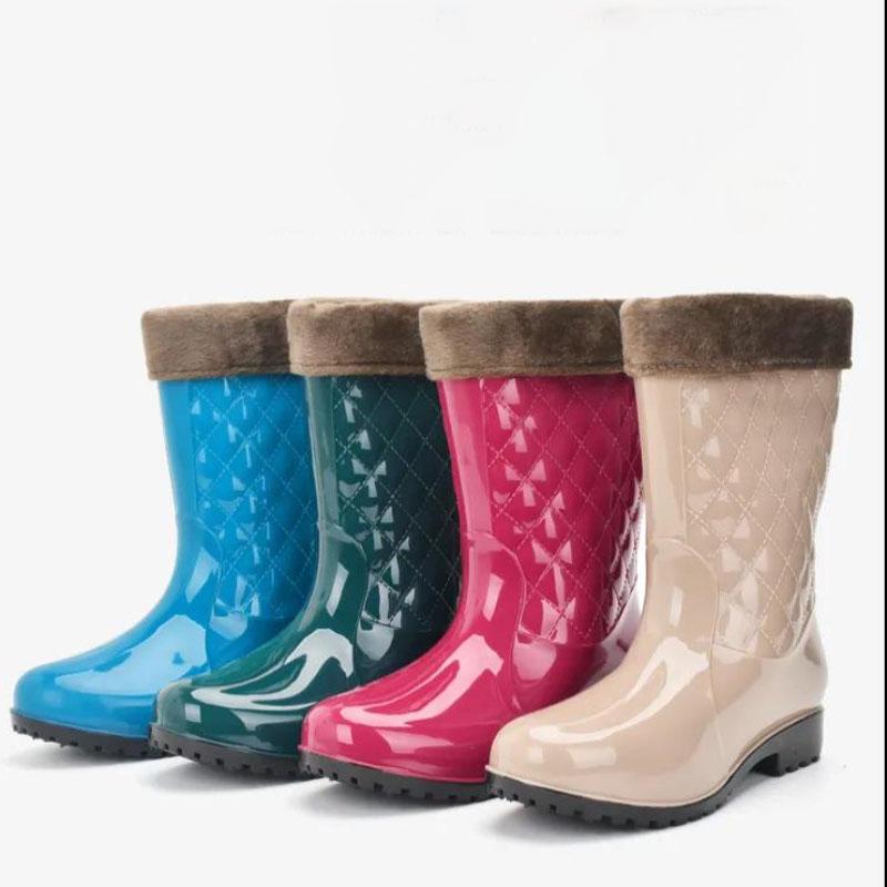 Detachable Velvet Cover Plus Velvet Cotton Shoes Rain Boots Women's Mid-tube Warm Water Shoes Non-slip Wear-resistant