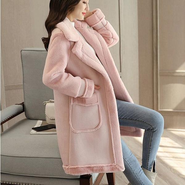 Fashionable Temperament Mid-length Fur All-in-one Women's Cotton-padded Coat Winter Elegant Big Fur Collar Thick Warmth Suede Coat