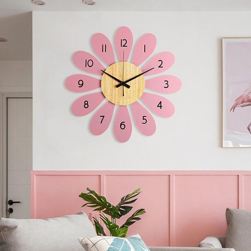 Nordic Wall Clock Living Room Home Creative Modern Fashion Children's Wall Watch Bedroom Mute Cartoon Flowers Simple Wall Clock