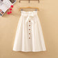 Women's Spring and Summer Skirts Mid-length Knee-length Elegant Button High-waisted Skirt Pleated School Skirt