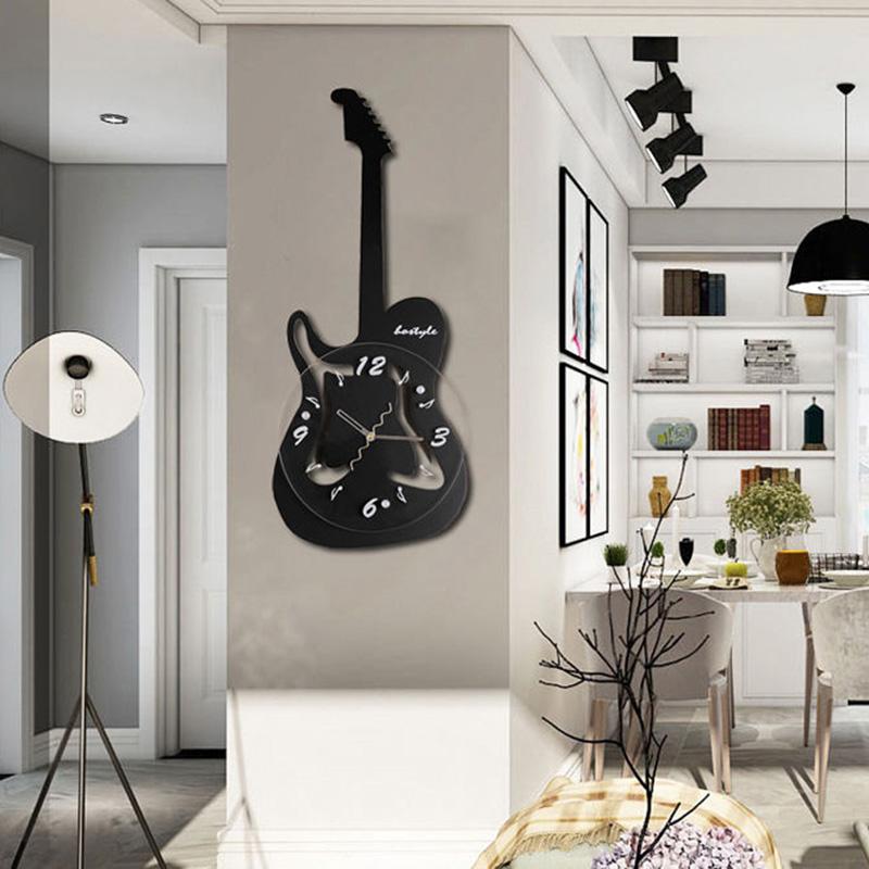 Electric Guitar Creative Wall Clock Living Room Home Clock Personality Children Free Punch Art Decoration Wall Watch Clock Mute