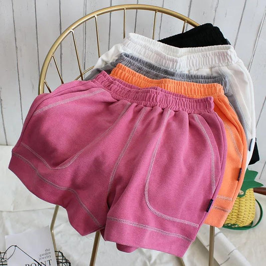 Women's Cotton Shorts Summer Casual Loose Sports Korean Students Elastic Waist A-line Wide Legs Wear Thin Ins Cute Girl Fitness Jogging Pants