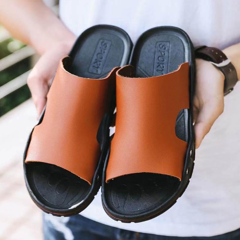 Men's Sandals Summer Slippers Visit Halo Open Toe Beach Casual Leather Sandals