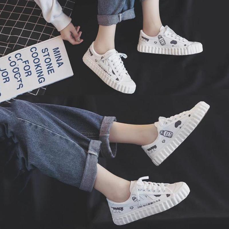 Hyuna Style Cow Canvas Shoes Female Student Korean Style White Shoes All-match Spring Trendy Sneakers