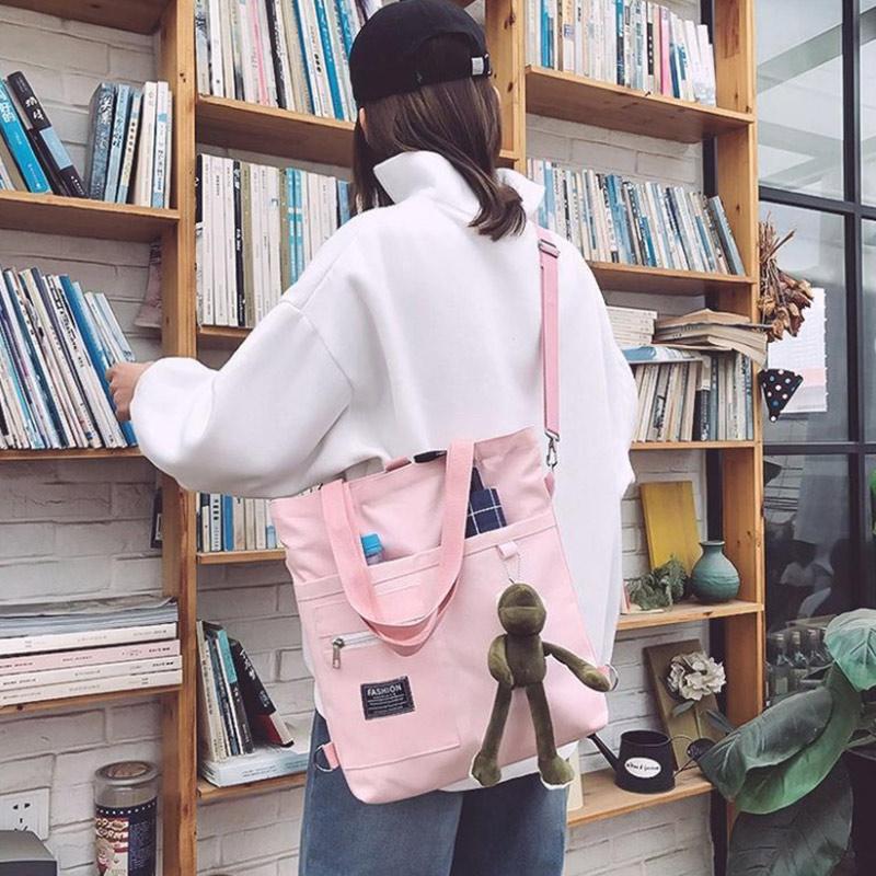 Female Messenger Student Canvas Bag, Large-capacity Korean Style Literary Shoulders, Hand-carried Simple and Versatile One-shoulder Tote Bag