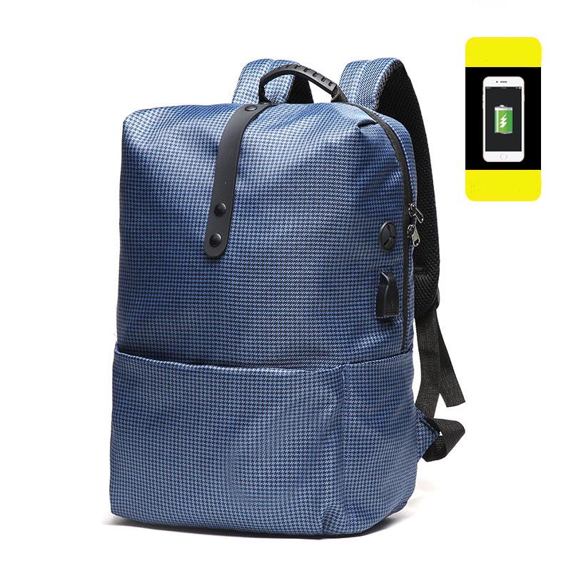 Backpack Men Plaid Canvas USB Mouth Anti-theft Waterproof Student Computer Bag Outdoor Travel Bags