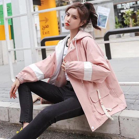 Spring and Autumn Loose All-match Zipper Shirt Hooded Temperament Western Style Tooling Jacket Jacket Women