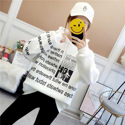 Cotton women's sweatshirt wild large size long sleeve warm hooded tops autumn and winter sweater