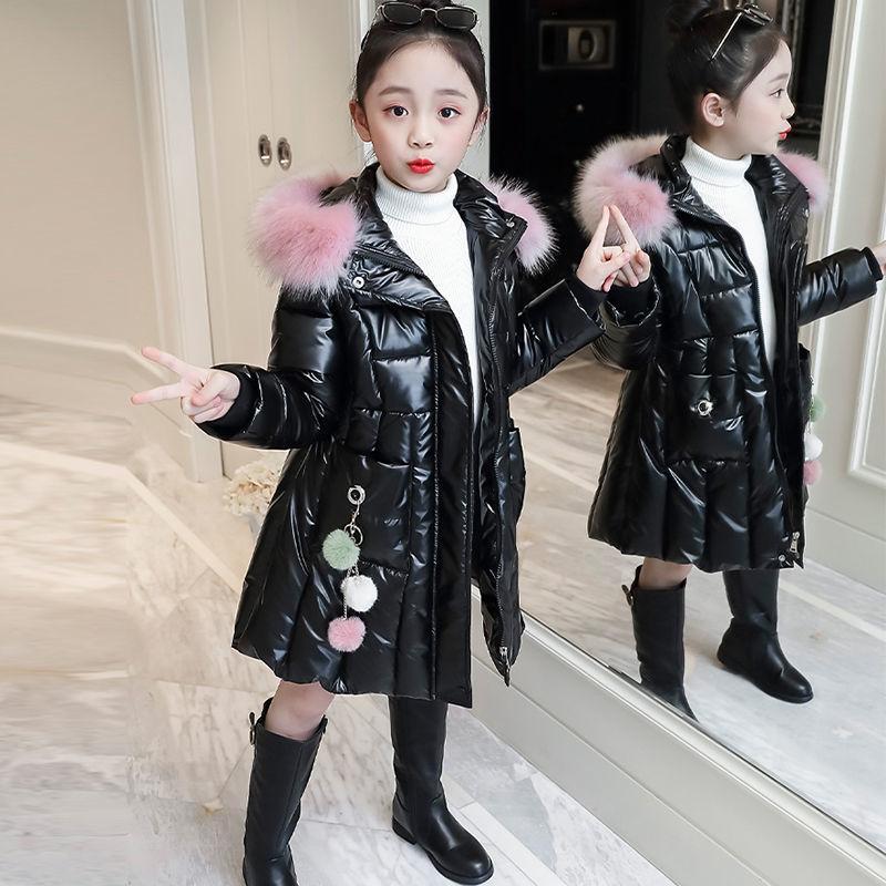 Girls Mid-length Warm Cotton Coat Korean Windproof Cotton Jacket Glossy Wash-free  Padded Jacket