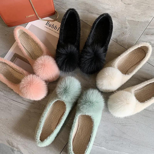 Flat-bottomed Plus Velvet Single Shoes Warm Lazy Beanie Shoes Women Plus Velvet Cotton Scoop Shoes Plush Shoes Moccasin Shoes