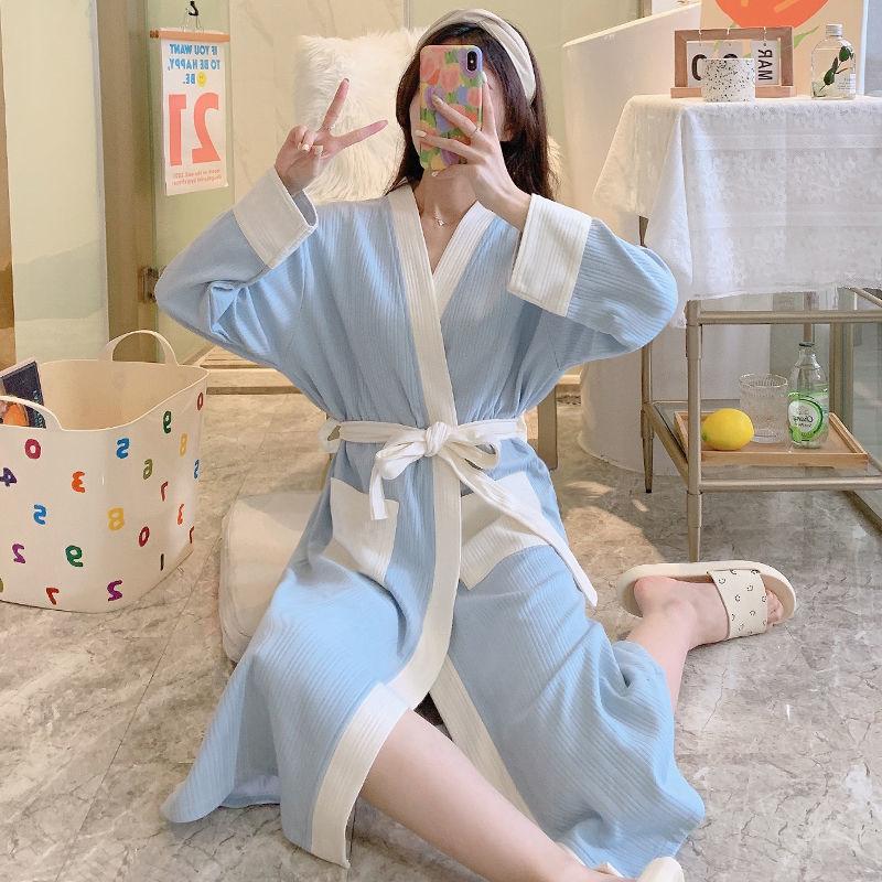 Spring and Autumn Ladies Nightgown Long Tether Sweet Loose Design Night Skirt Thin Homewear Yukata