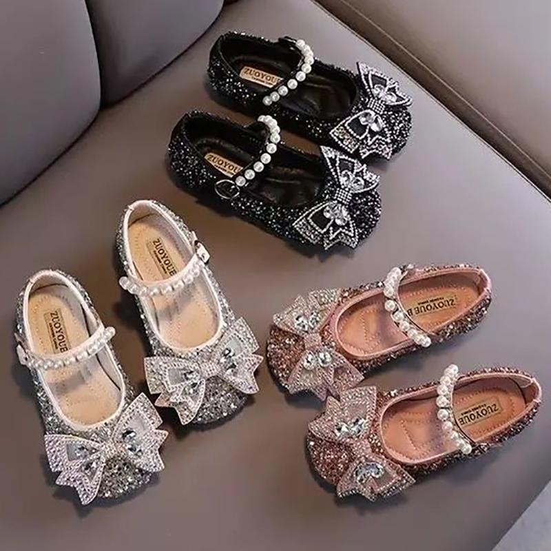 Girls' Leather Shoes Children's Shoes Spring Children's Shoes Korean Girl Princess Rhinestone Square Toe Shoes