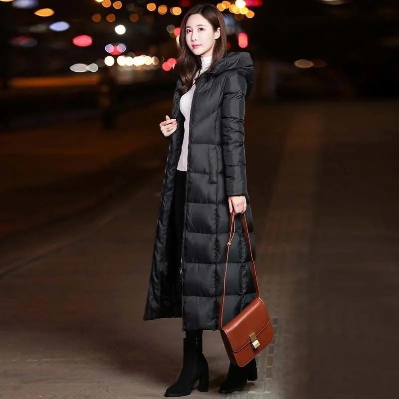 Women Winter Down Coat Warm Padded Jacket Long Black Fashion Lady Parkas Coats Hooded Windbreaker Outerwear