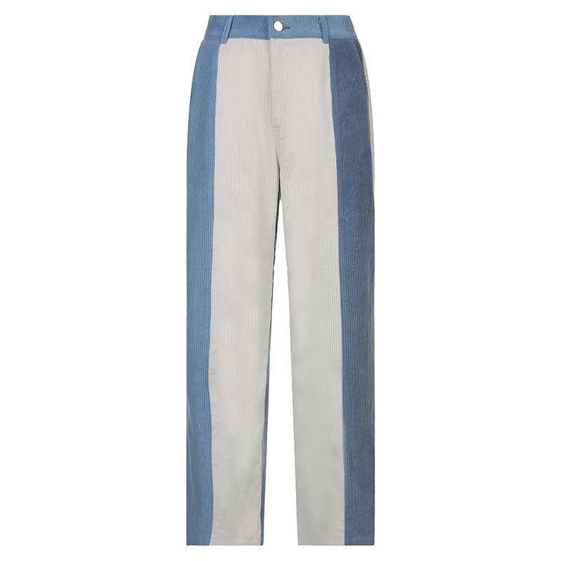 Autumn Y2k Corduroy Striped Patchwork Casual Pants Women High Waist Baggy Straight Trousers Harajuku Jogging Sweatpants