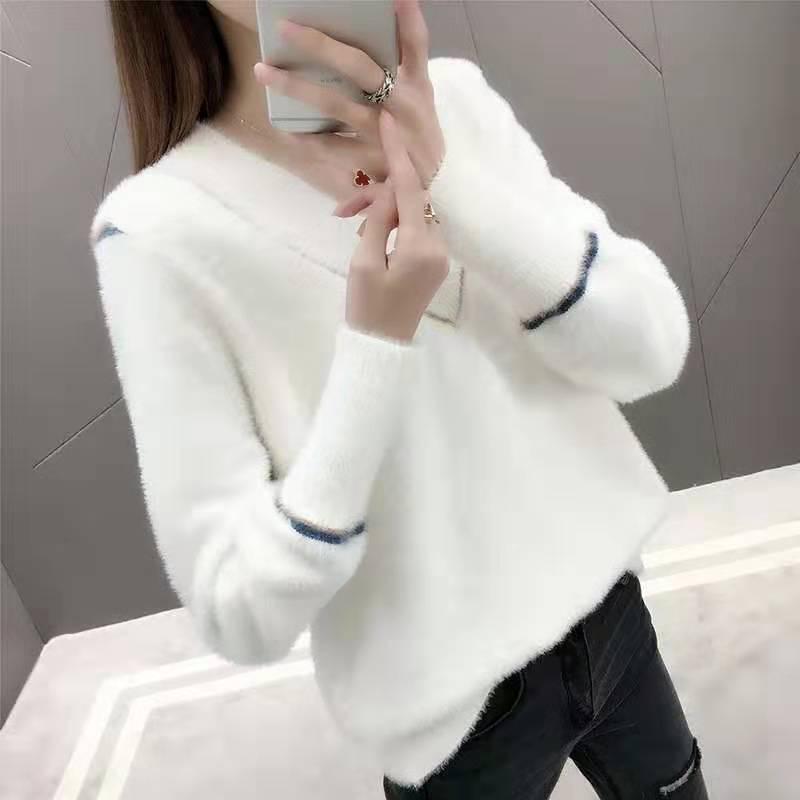 Autumn and Winter Mohair Sweater Loose Casual V-neck Tops Fashion Knitted Women's Bottoming Shirt