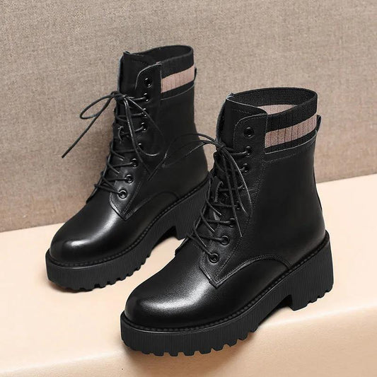 Martin Boots British Style Women Korean Short Boots Thick-soled All-match Snow Boots Women's Leather Boots