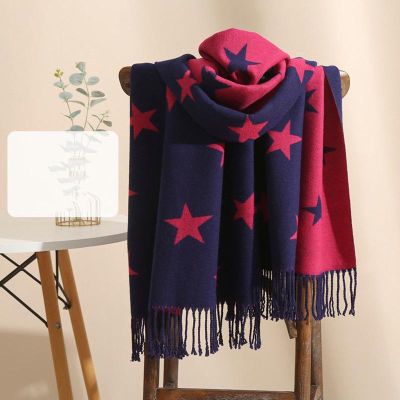 Double-sided Can Be Used Artificial Cashmere Printed Scarf Women's Winter Thickened Scarf Wild Warmth Tassel Shawl