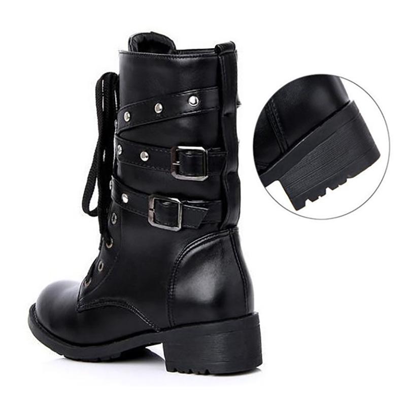 Women High Boots Gothic Shoes Ankle Boots Female Genuine Leather Military Boots Buckle Women Boots