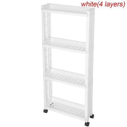 4 Layer Kitchen Storage Rack Fridge Side Shelf Removable with Wheels Bathroom Organizer Holder