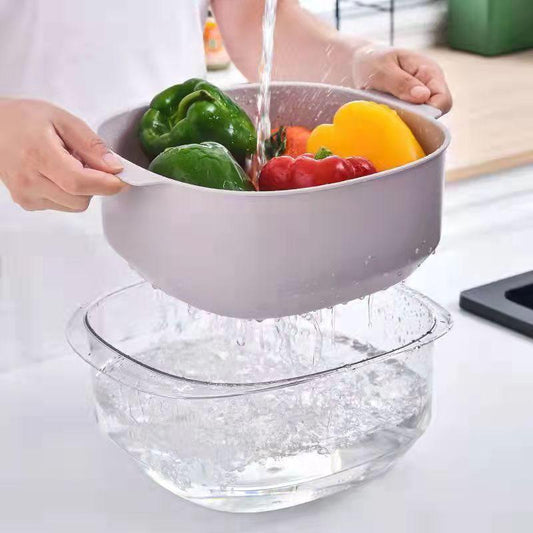 Double Layer Drain Basket Kitchen Multi-function Sink Drain Basket Fruit Blue Basket Fruit Plate Drain Rack Basket Kitchen Organizer