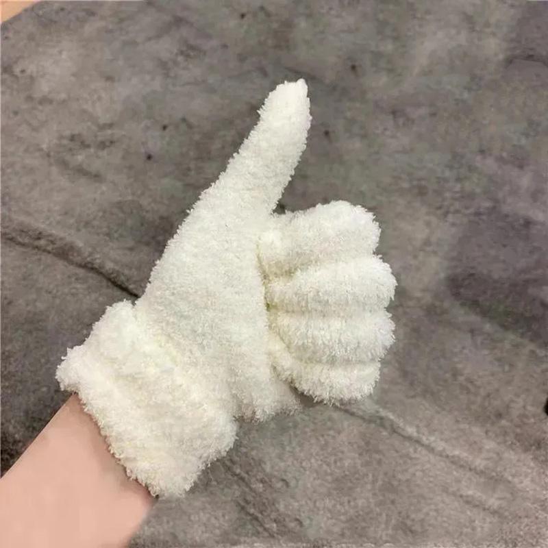 Women's Plush Cute Cartoon Gloves Winter Warm Plus Velvet Thick Embroidery Five Fingers Mittens Outdoor Cycling Cotton Gloves Windproof Soft Gloves