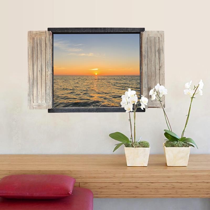 3D landscape fake window wall sticker Bedroom living room porch decorative sticker PCV removable