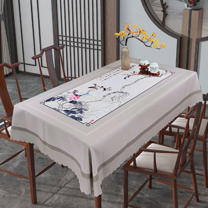 PVC Waterproof Oilproof Anti-scald New Chinese Table Mat Tea Table Cloth Disposable Household Tablecloth Fabric Chinese Style Tablecloth