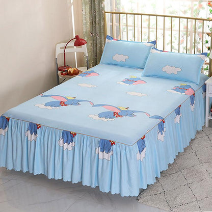 Bed Skirt and Pillowcase Three-piece Bedspread Mattress Protector Sheet Bed Cover Non-slip Bed Sheet