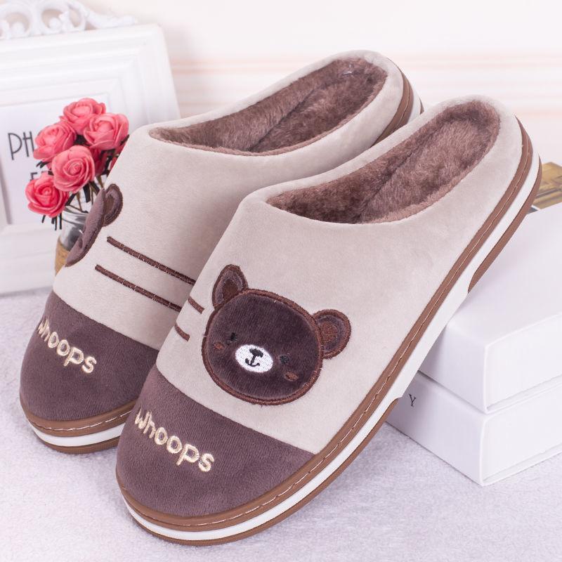 Autumn and Winter Couples Home Warm Non-slip Cotton Slippers Large Size Thick-soled Cute Indoor Cotton Slippers