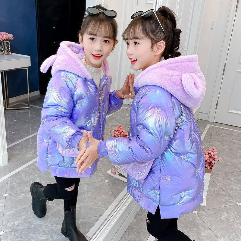 Girls Korean Style Down Padded Jacket Winter Mid-length Warm Jacket Plus Velvet Thickened Disposable Cotton-padded Clothes