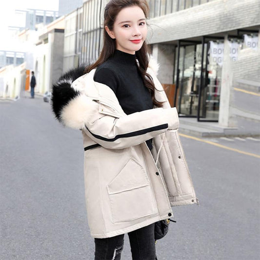 Women's Mid-length Down Jacket Winter Korean Loose Cotton Clothes Casual Hooded Padded Jacket Quilted Jacket