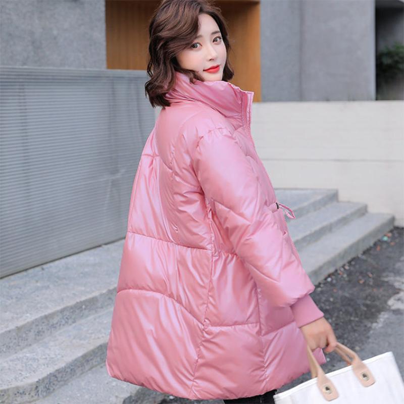 Women's Shiny Mid-length Down Jacket Winter Korean Style Loose Coat Warm Stand-collar Down Jacket