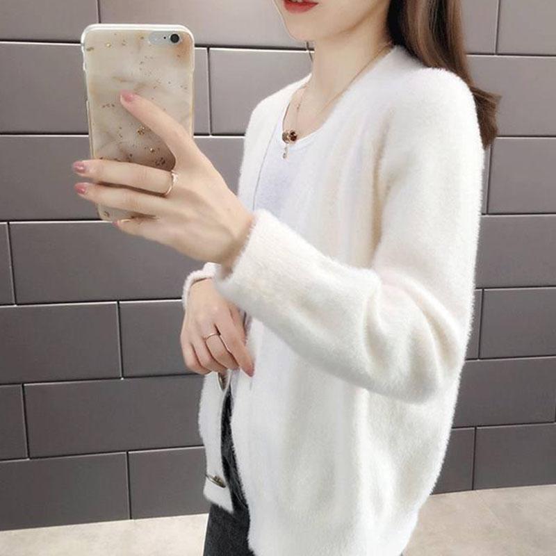 Autumn and Winter Mohair Knitted Jacket Cardigan Simple Casual Sweater Loose Long-sleeved Women's Top